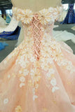 Pink Wedding Dresses Lace Up With Handmade Flower Sweetheart
