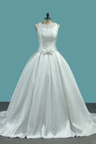 A Line Wedding Dresses Satin Scoop With Beading Court