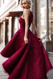 Burgundy/Maroon Lace Halter Prom Dress High