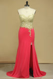 Spandex Prom Dresses Sweetheart With Applique And