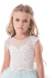 Tulle Scoop With Applique And Sash Ball Gown Flower Girl