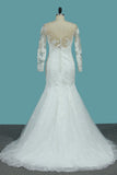 Lace Mermaid V Neck Long Sleeve Wedding Dresses With