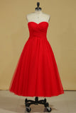 Red Sweetheart Prom Dresses A Line Tulle With Ruffles Ankle Length Size