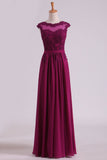 Evening Dresses Scoop A-Line Chiffon With Applique And Belt