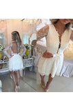 Lace V Neck A Line Homecoming Dresses Long Sleeves Lace With