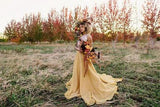 Chic Two Pieces Yellow Long Country Wedding Dresses With Lace, Cheap Prom Dresses STA15508
