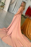 Modest Pink Long Open Back Simple Cheap Elegant Prom Dresses Evening
