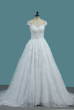 Tulle Scoop A Line Wedding Dresses With Applique And Beads