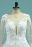 Scoop Long Sleeves Wedding Dresses A Line Tulle With Lace