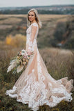 Long Sleeves Boho Wedding Dress With Appliques Mermaid STAP22A7X4E