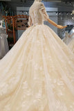 Luxury Wedding Dresses Off-The-Shoulder Top Quality Lace Long Train Half Sleeves Lace Up