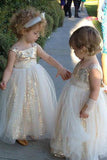Cute Glitter A Line Gold Sequins Tulle Flower Girl Dresses, Little Girl Dresses STA15573