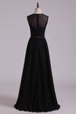 Scoop A Line Evening Dresses Chiffon With Ruffles &
