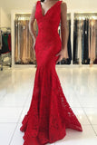 V Neck Prom Dresses Mermaid Lace With Applique Sweep