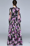 Long A-Line Chiffon Prom Dress with Floral Printed