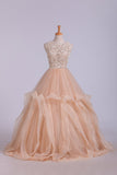 Scoop Ball Gown Tulle Floor Length With Beading Floor