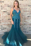 Spaghetti Straps Sweep Train Tulle Prom Dress With Beading Mermaid Formal STAPTEYM3D7