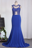 Mermaid See-Through Scoop Prom Dresses With Applique