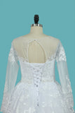 Lace Wedding Dresses Long Sleeves Scoop A Line With Applique And Beads Court