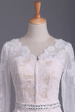 Asymmetrical Wedding Dresses V Neck Mid-Length Sleeves With Applique And Sash Tulle