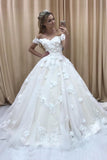 A Line Off The Shoulder Wedding Dresses Tulle With Applique And Handmade