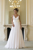 Floor Length V Neck Sleeveless Chiffon Beach Wedding Dress With STAP3HX82S3