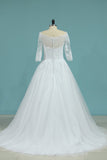 2024 Mid-Length Sleeves Baot Neck Wedding Dresses A Line With PCD5LARC