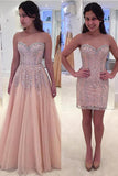 Sweetheart Beaded Bodice Tulle Prom Dresses Sweep