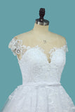 A Line Lace Cap Sleeve Scoop Wedding Dresses With Beads Court