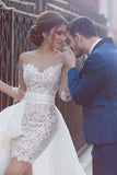 Wedding Dresses Scoop Long Sleeves Tulle & Organza With Applique Sweep Train