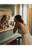 Elegant A Line Tulle Ivory V Neck Wedding Dresses With Pearls V Back Beach Bridal STAPJ5XYJAD
