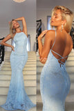Sexy Open Back Spaghetti Straps Prom Dresses Mermaid Sweep