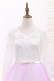 A Line Long Sleeves Tulle Scoop Flower Girl Dresses With Applique