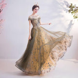 Elegant Round Neck Sequins Tulle Appliques Prom Dresses with Short Sleeves, Dance Dresses STA15197
