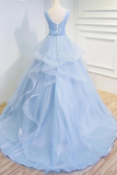 Puffy V Neck Sleeveless Tulle Prom Dress With Appliques Quinceanera STAP4EM4EZY