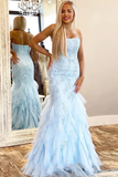 Mermaid Lace Appliques Prom Dress With Ruffles Strapless Long Evening STAP75RA7RH