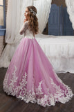 Scoop Flower Girl Dresses Long Sleeves Tulle With Applique And Sash