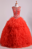 Scoop Quinceanera Dresses Tulle Ball Gown Floor Length With