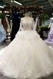 New Arrival Long Sleeves Wedding Dresses Scoop Neck Tulle Zipper Up With