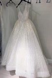 Pretty Long Ivory Sequin Shiny Lace Long Prom Dresses Wedding