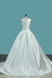 A Line Wedding Dresses Satin Scoop With Beading Court