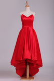 Red Asymmetrical Prom Dresses V Neck Satin