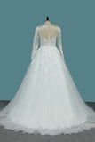 Long Sleeves Scoop Tulle A Line Wedding Dresses With Applique Court