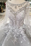 Silver Wedding Dresses Ball Gown Long Sleeves Royal Train Top Quality Lace With