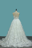 V Neck Lace Mermaid Wedding Dresses With Applique Chapel