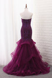 Sweetheart Mermaid Tulle Prom Dresses With Beading