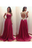 Prom Dresses Straps A Line Floor Length With Applique Burgundy/Maroon