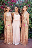 Cheap Pink Lace Sparkly Sequin Gold Mismatched Bridesmaid Dresses, Long Prom Dresses STA15129