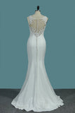 Scoop Spandex Mermaid Wedding Dresses With Applique And Beads