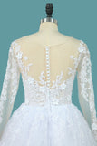 Lace Ball Gown Wedding Dresses Scoop Long Sleeves With Applique And Beads Chapel